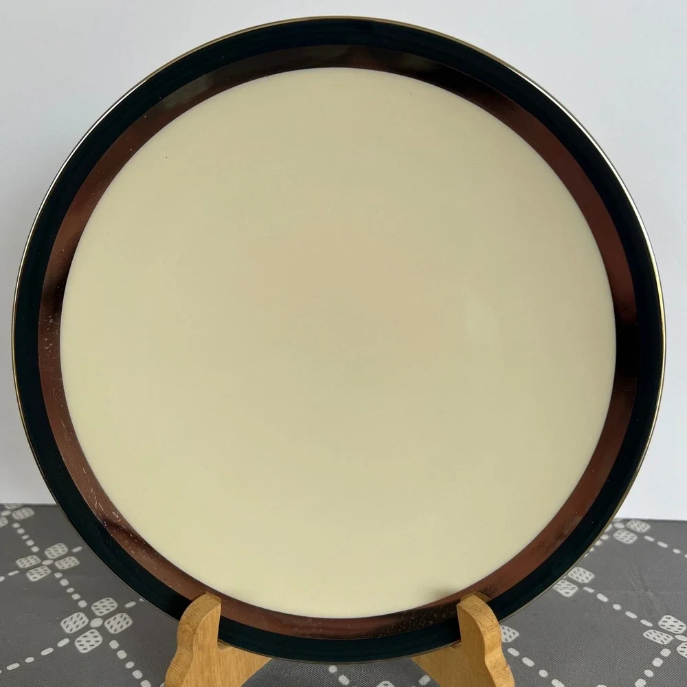 Flintridge China Salad Plate Cream with Black and Copper Rim Made in USA 8.5